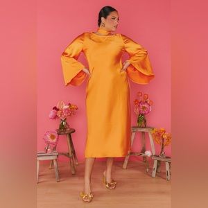 Show Me Your Mumu Sarah Midi Dress in Tangerine Fluid Satin size XL